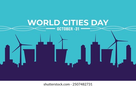 October is world cities day vector design . Holiday concept. Template  Suitable for greeting card ,background, banner, card, poster with text inscription. cities day illustration Vector 