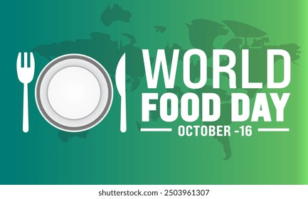 October is   World Food Day .  meals fruits and vegetable illustration Template  Suitable for greeting card ,background, banner, card, poster with text inscription. cities day illustration Vector 