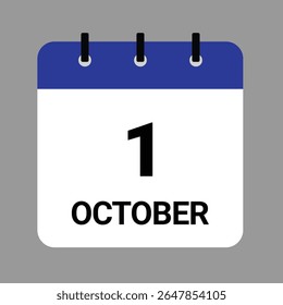 OCTOBER-01- Daily Calendar Icon - White Background