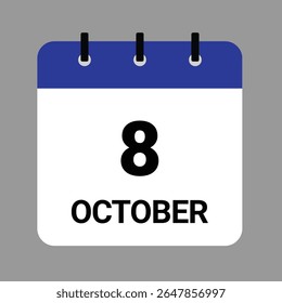 OCTOBER-08- Daily Calendar Icon - White Background