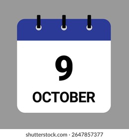 OCTOBER-09- Daily Calendar Icon - White Background