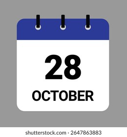 28 DE OUTUBRO - Ícone Calendário Diário - Plano De Fundo Branco