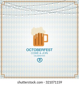 octoberfest background with lamp. Pretzels with beer