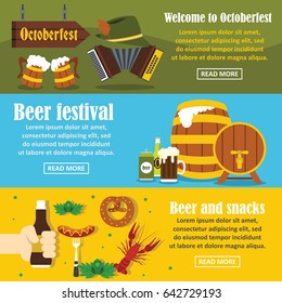 Octoberfest Banner Horizontal Concept Set. Flat Illustration Of 3 Octoberfest Vector Banner Horizontal Concepts For Web