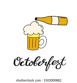 Octoberfest banner and text calligraphy hand lettering and traditional symbols Munich beer festival  Easy to edit vector template for your logo design poster banner flyer brochure etc 