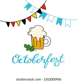 Octoberfest banner and text calligraphy hand lettering and traditional symbols Munich beer festival  Easy to edit vector template for your logo design poster banner flyer brochure etc 