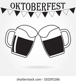 Octoberfest beer symbol. Two glasses or beer mugs isolated on white background. Cheers icon or sign. Vector illustration.