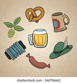 Octoberfest Cartoon Elements. Vector Background.