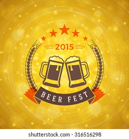 Octoberfest Celebration. Retro Style Badge Vector Template on Bright Yellow Background