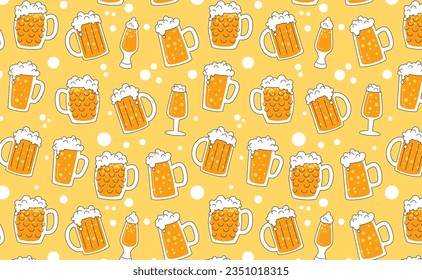 Octoberfest elements seamless pattern. Background with beer mugs.
