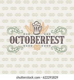 Octoberfest Festival Logo. Vintage Label Style. Vintage drawing for bar, pub, beer themes.