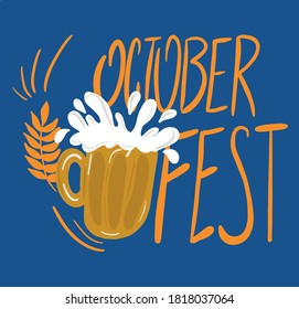 Octoberfest festival symbols. Full glass of beer with foam 