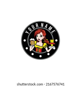 Octoberfest Girl Restaurant Logo Vector