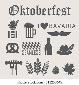 Octoberfest icon set. German festival food and beer symbols. Vector illustration. Oktoberfest beer festival flat icons design