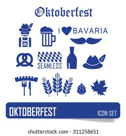 Octoberfest icon set. German festival food and beer symbols. Vector illustration. Oktoberfest beer festival flat icons design