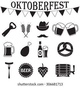 Octoberfest icon set. German food and beer symbols isolated on white background. Vector illustration.
Oktoberfest beer festival flat icons design