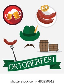 Octoberfest icon set: pretzel, beer , sausage, hat. Oktoberfest beer festival design elements