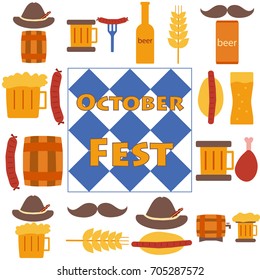 Octoberfest icons and patterns flat style. Vector illustration EPS10.