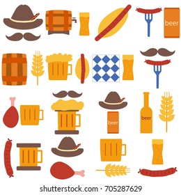Octoberfest icons and patterns flat style. Vector illustration EPS10.