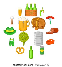 Octoberfest icons set in cartoon style isolated vector illustration