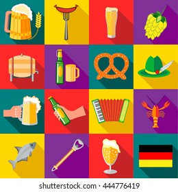 Octoberfest icons set in flat style for any design