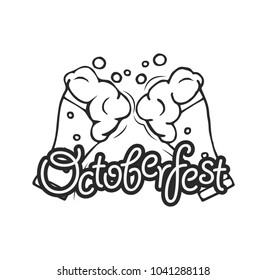 Octoberfest mblem with glasses of beer with text Oktoberfest. Vector illustration isolated on white background.