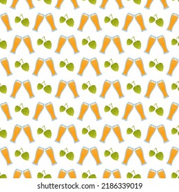 Octoberfest pattern with beer glasses. Vector. Oktoberfest seamless background. Prints. Germany traditional texture. Bavarian diamond wallpaper. Color illustration