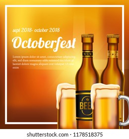 Octoberfest poster with beer glass and bottle template.