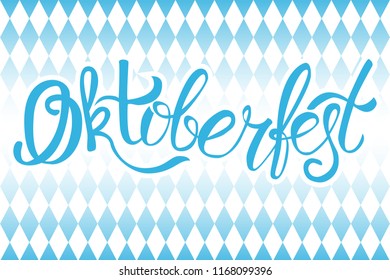 Octoberfest poster with hand drawn lettering on blue geometric background. October festival. Vector illustration, blue color.