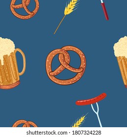 octoberfest seamless pattern on blue background