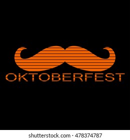 Octoberfest symbol with a red mustache on a black background. Vector illustration.
