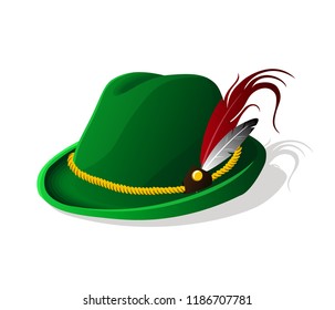 Octoberfest Tyrolean Bavarian hat. Vector illustration.