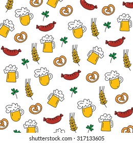 Octoberfest vector pattern with beer and sausage
