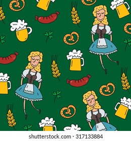 Octoberfest vector pattern with beer and sausage