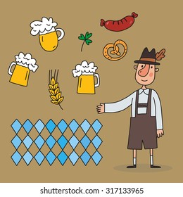 Octoberfest vector pattern with beer and sausage