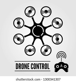 Octocopter, drone with remote controller icon isolated on white background. Vector illustration. 