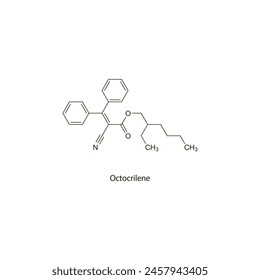 Octocrilene flat skeletal molecular structure used as Sunscreen. Vector illustration scientific diagram.
