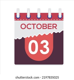 Octomber 03rd. Vector flat daily calendar icon. Date and time, day, month. Holiday. Season. White Background