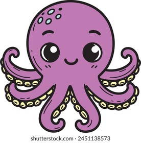 Octopus 2D cartoon character clipart for children's book