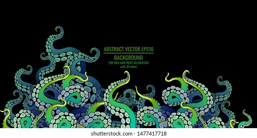 Octopus abstract frame design, creative ocean doodle, cute decoration design, deep wildlife cartoon retro tentacles for web and print 