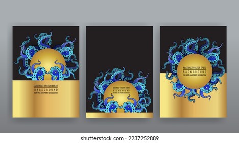 Octopus abstract frame design, creative ocean doodle, cute decoration design, deep wildlife cartoon retro tentacles for web and print 