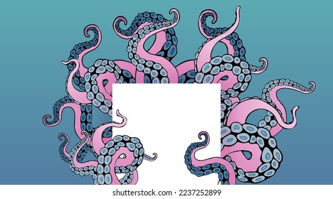 Diseño de cuadros abstractos de pulpo, doodle oceánico creativo, diseño adorable, tentáculos retro de dibujos animados de vida silvestre profunda para web e impresión 