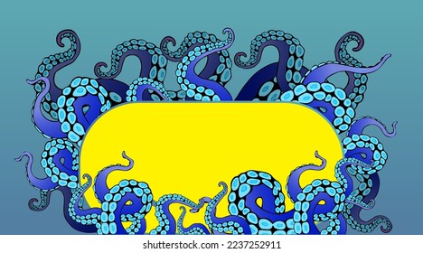 Diseño de cuadros abstractos de pulpo, doodle oceánico creativo, diseño adorable, tentáculos retro de dibujos animados de vida silvestre profunda para web e impresión 