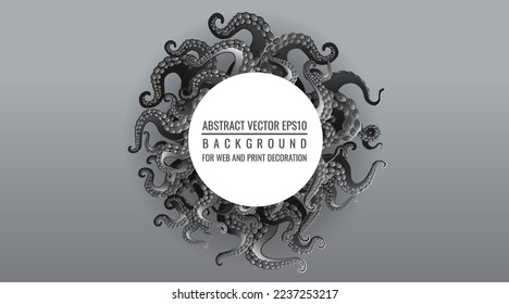 Octopus abstract frame design, creative ocean doodle, cute decoration design, deep wildlife cartoon retro tentacles for web and print 