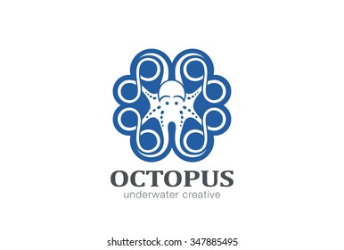 Octopus Abstract Star Circle shape Logo design vector template.
Seafood creative symbol Logotype concept icon