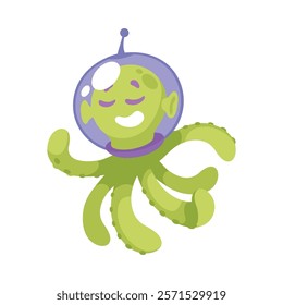 Octopus Alien Astronaut Character in Outer Space Exploring Universe Vector Illustration