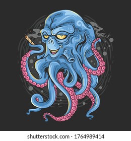 OCTOPUS WITH ALIEN FACE AND TENTACLES MONSTER ARTWORK VECTOR