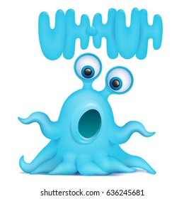 Octopus alien monster emoji character with uh-huh title. Vector illustration