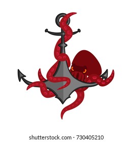 Octopus and anchor. devilfish and ship armature. Vector illustration

