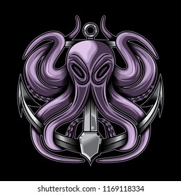 octopus and anchor vector illustration art on white background